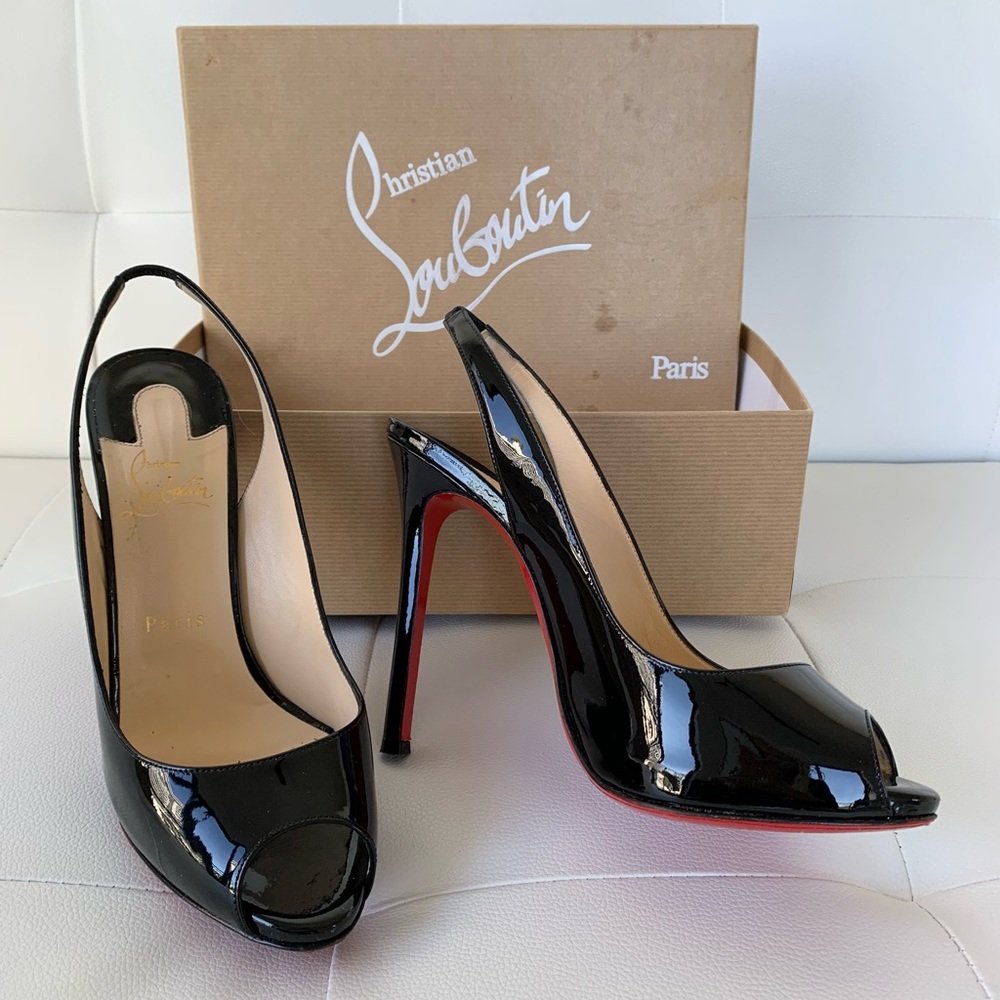 Christian Louboutin Flo Sling Black Red Bottom Heels